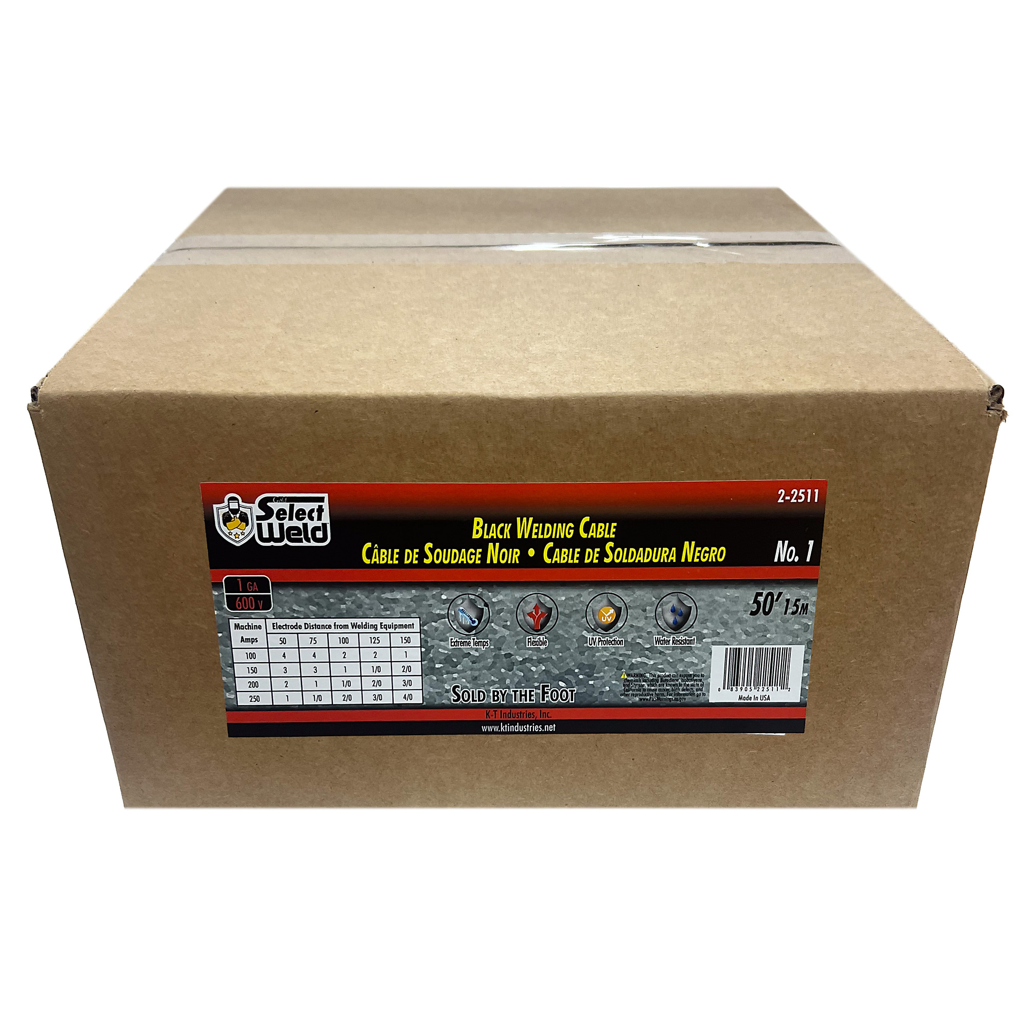 K-T Industries Welding Cable, No. 1 AWG, 50ft. Box, 600V, Model# 2-2511
